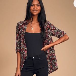 Pink and Black Floral Print Lightweight Blazer